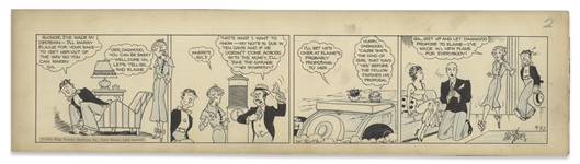 Chic Young Hand-Drawn Blondie Comic Strip From 1932 Titled The Rising Generation -- A Comedy of Engagement Errors